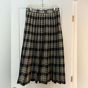 Vintage Pleated Black/White Check Plaid Wool Midi Canada Made Skirt